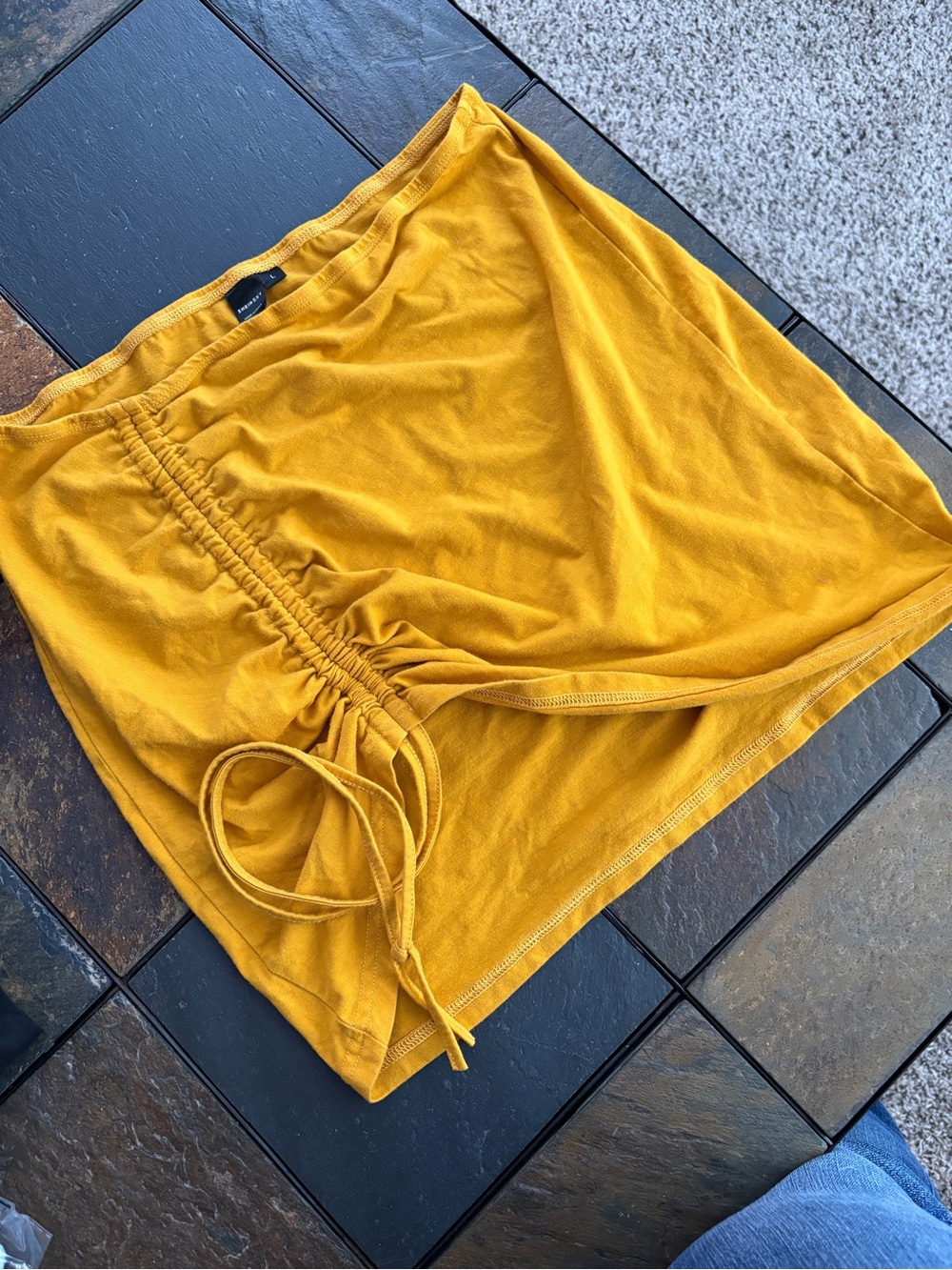SHEIN Mustard Drawstring Ruched Mini Skirt